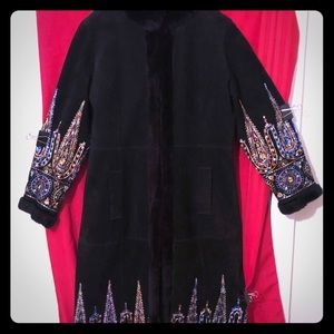 Genuine suede ankle length winter ball coat